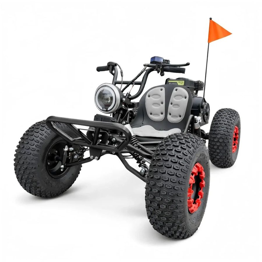 212cc 4 Stroke Off Road Go Kart With CVT Automatic Transmission Hydraulic Disc Brakes Electric Start And Pull Start Neutral Forward Reverse 8 Inch All Terrain Tires LED Headlight Black Beast - Image 1