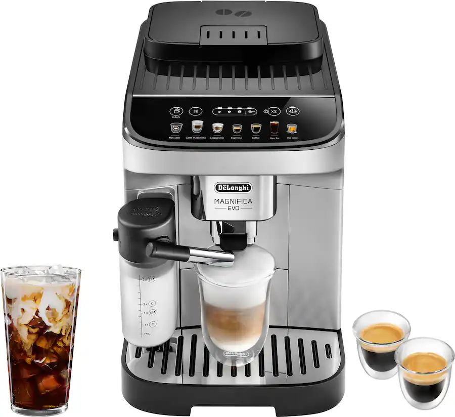 De'Longhi Magnifica Evo Espresso Machine with Automatic Milk Frother for Hot and Iced Lattes, Coffee and More - Silver - Image 1