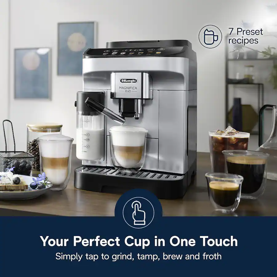 De'Longhi Magnifica Evo Espresso Machine with Automatic Milk Frother for Hot and Iced Lattes, Coffee and More - Silver thumbnail 2