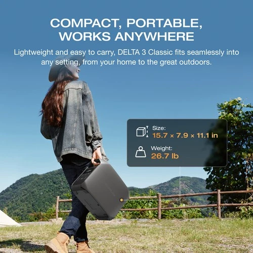 EcoFlow DELTA 3 Classic Portable Power Station, 1024Wh LiFePO4 Battery, 1800W AC Output, Fast Charging, Portable Backup Power thumbnail 7