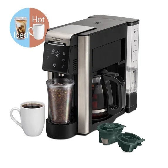 Hamilton Beach FlexBrew 5-in-1 Coffee Maker, Hot or Iced, Single Serve Pod or Coffee Grounds, 12-Cup Coffee Pot, Black - Image 1