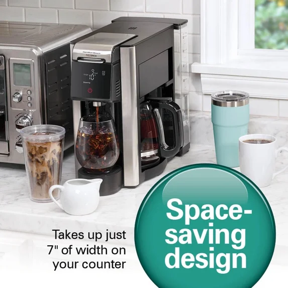 Hamilton Beach FlexBrew 5-in-1 Coffee Maker, Hot or Iced, Single Serve Pod or Coffee Grounds, 12-Cup Coffee Pot, Black thumbnail 3