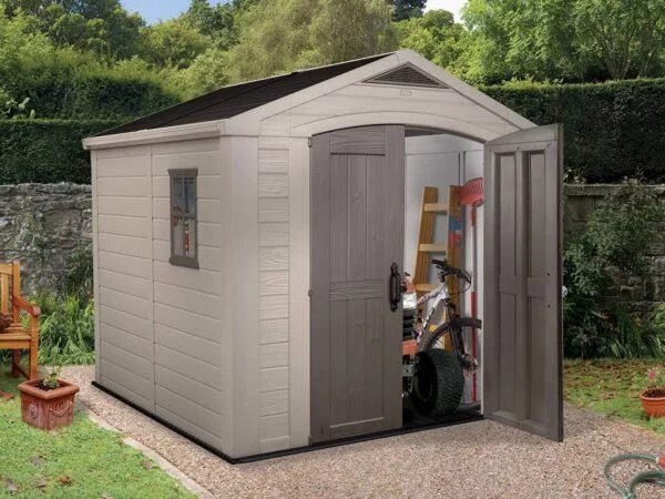 Keter Factor 8×8 ft. Resin Outdoor Storage Shed, Taupe-Brown (213563) thumbnail 3