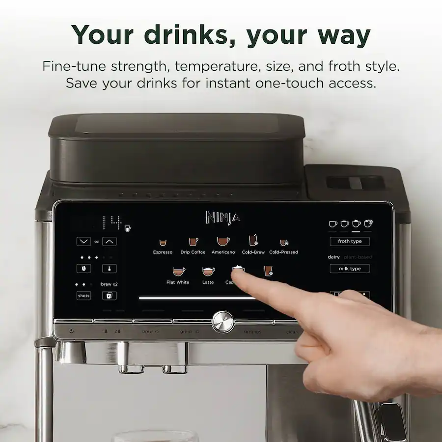 Ninja AutoBarista Fully Automatic Espresso Machine and Frother, 10 Drink Presets, Built-In Grinder - Stainless Steel thumbnail 3