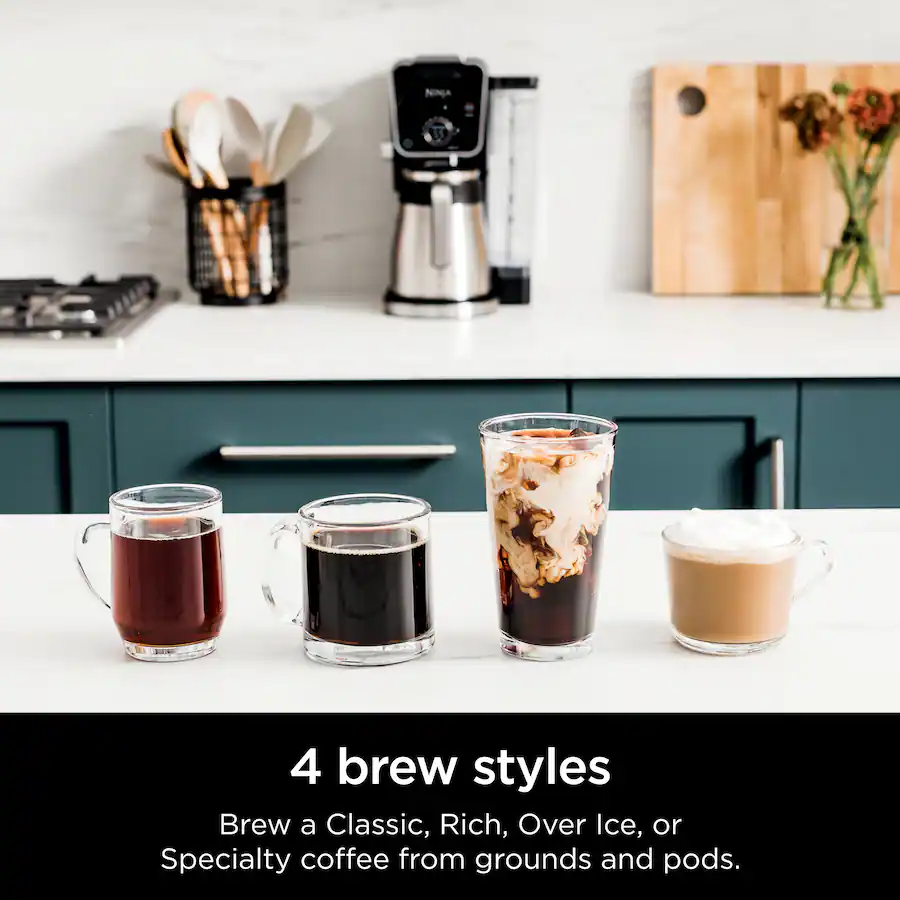 Ninja DualBrew PRO 12-Cup Specialty Coffee System with Thermal Carafe, K-Cup Compatible, Hot Water System and Frother - Black/Silver thumbnail 2