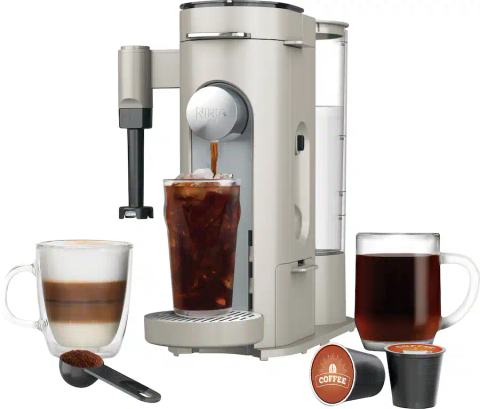Ninja Pods and Grounds Specialty Single-Serve Iced Coffee Maker, K-Cup Pod Compatible with Foldaway Milk Frother - Stone
