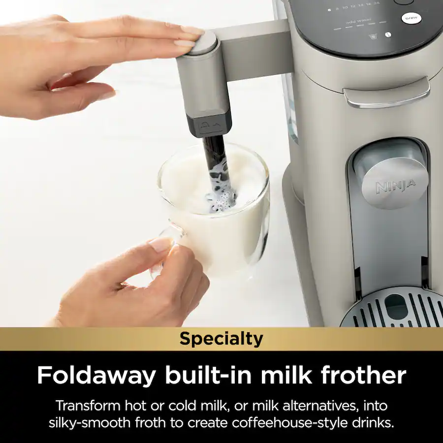 Ninja Pods and Grounds Specialty Single-Serve Iced Coffee Maker, K-Cup Pod Compatible with Foldaway Milk Frother - Stone thumbnail 2