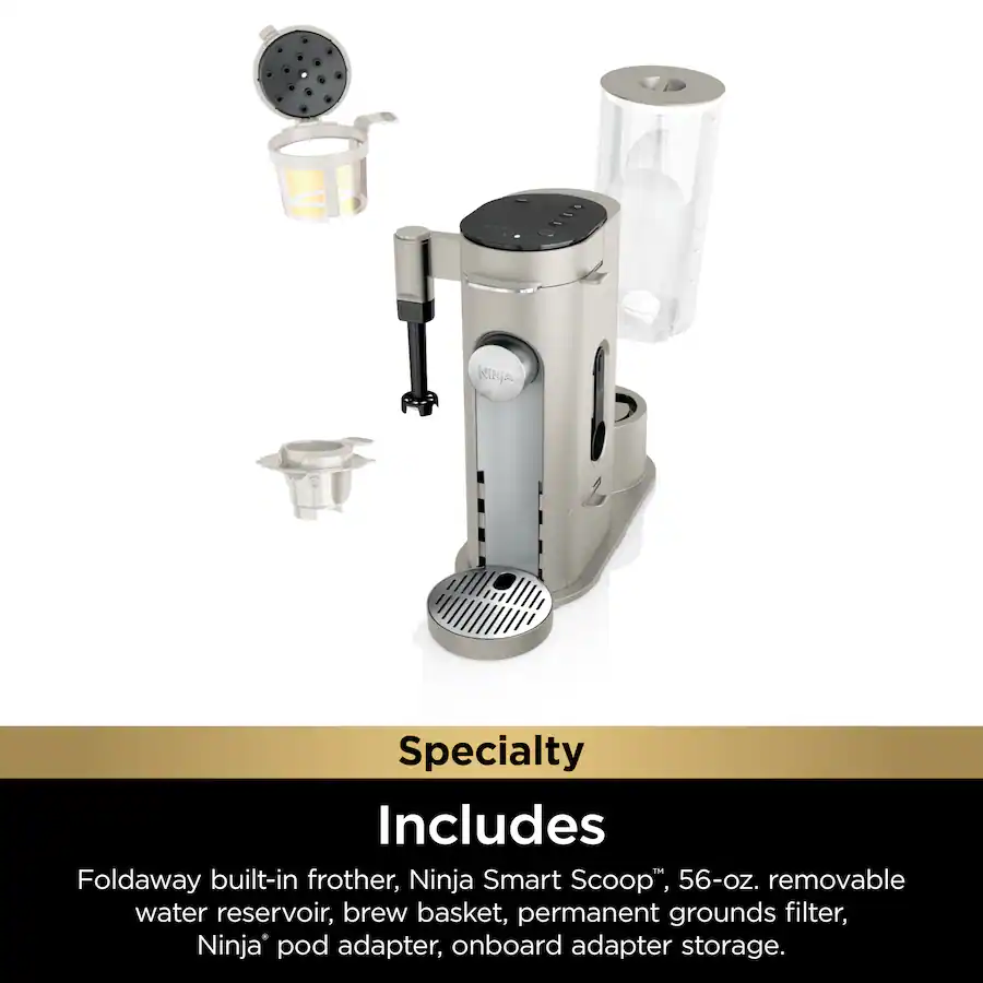 Ninja Pods and Grounds Specialty Single-Serve Iced Coffee Maker, K-Cup Pod Compatible with Foldaway Milk Frother - Stone thumbnail 8