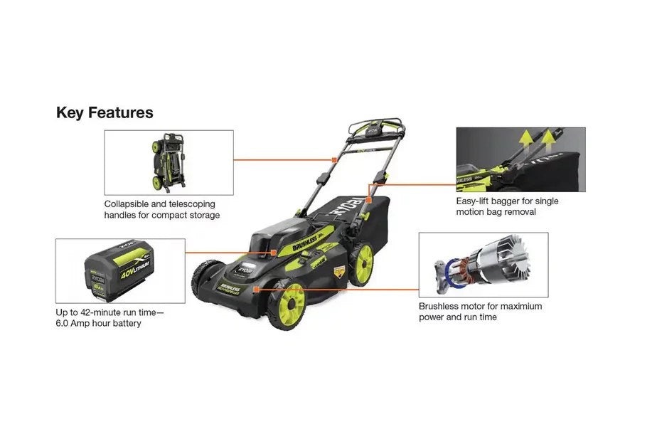 RYOBI 40V Brushless 20 in. Cordless Walk Behind Self-Propelled Lawn Mower with 6.0 Ah Battery & Charger thumbnail 4