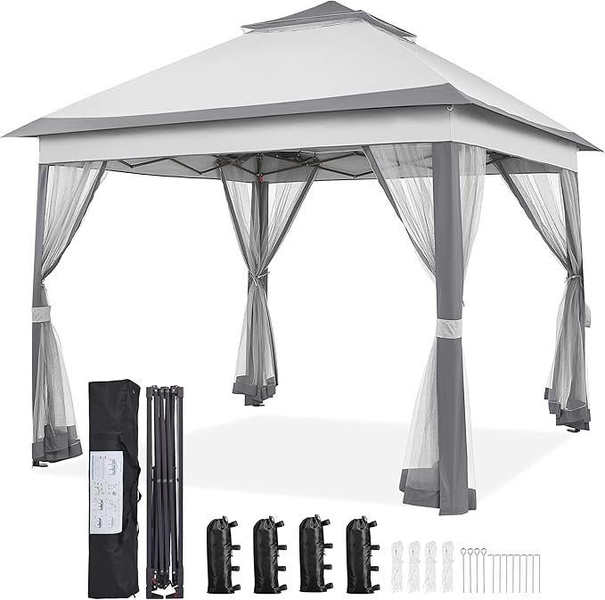 Yaheetech 11 x 11 ft. Pop-Up Gazebo with Mesh Sidewalls, 4 Sandbags and Double-Tier Roof (YTtp9t0002001) - Image 1
